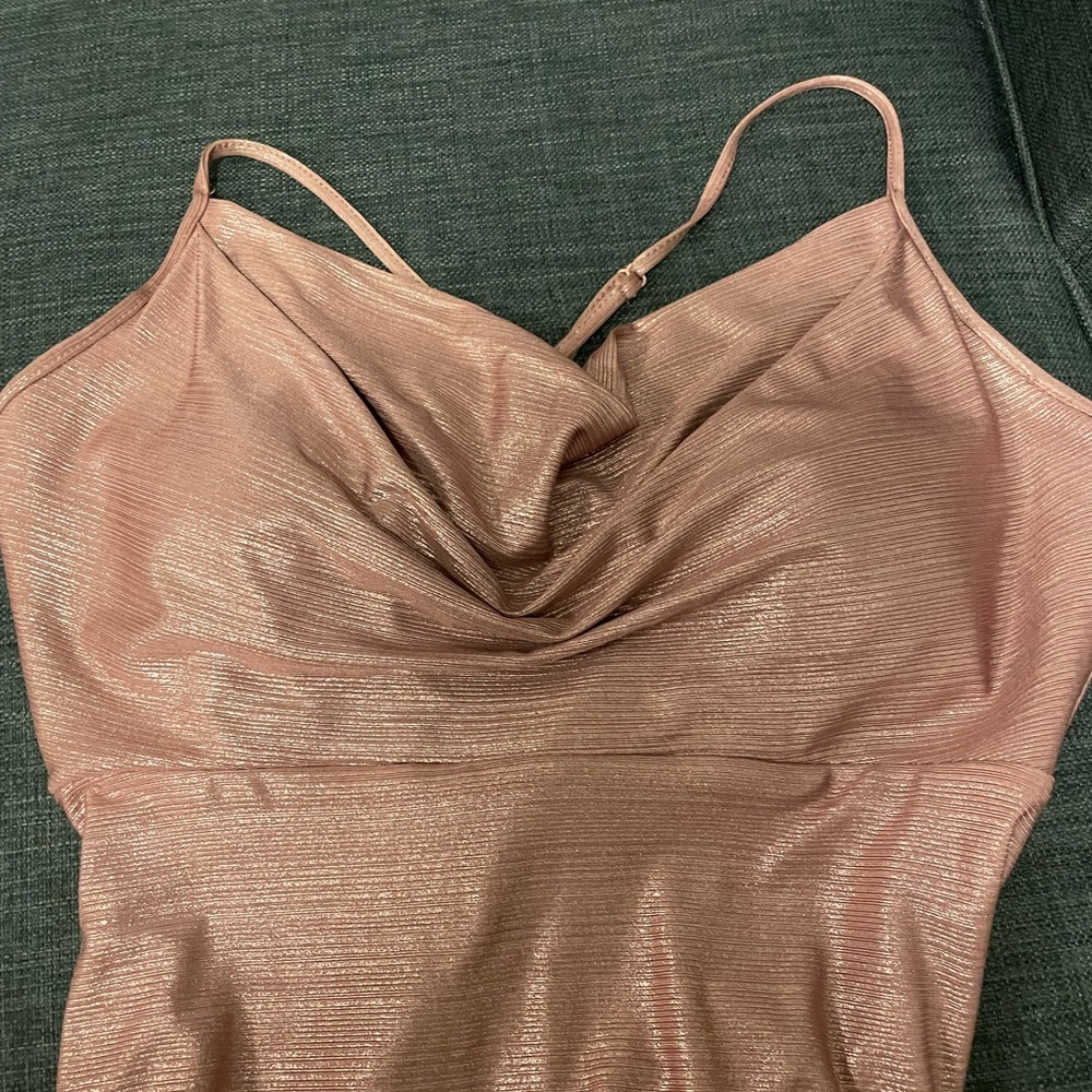 Mauve, floor length dress with slit on the right side